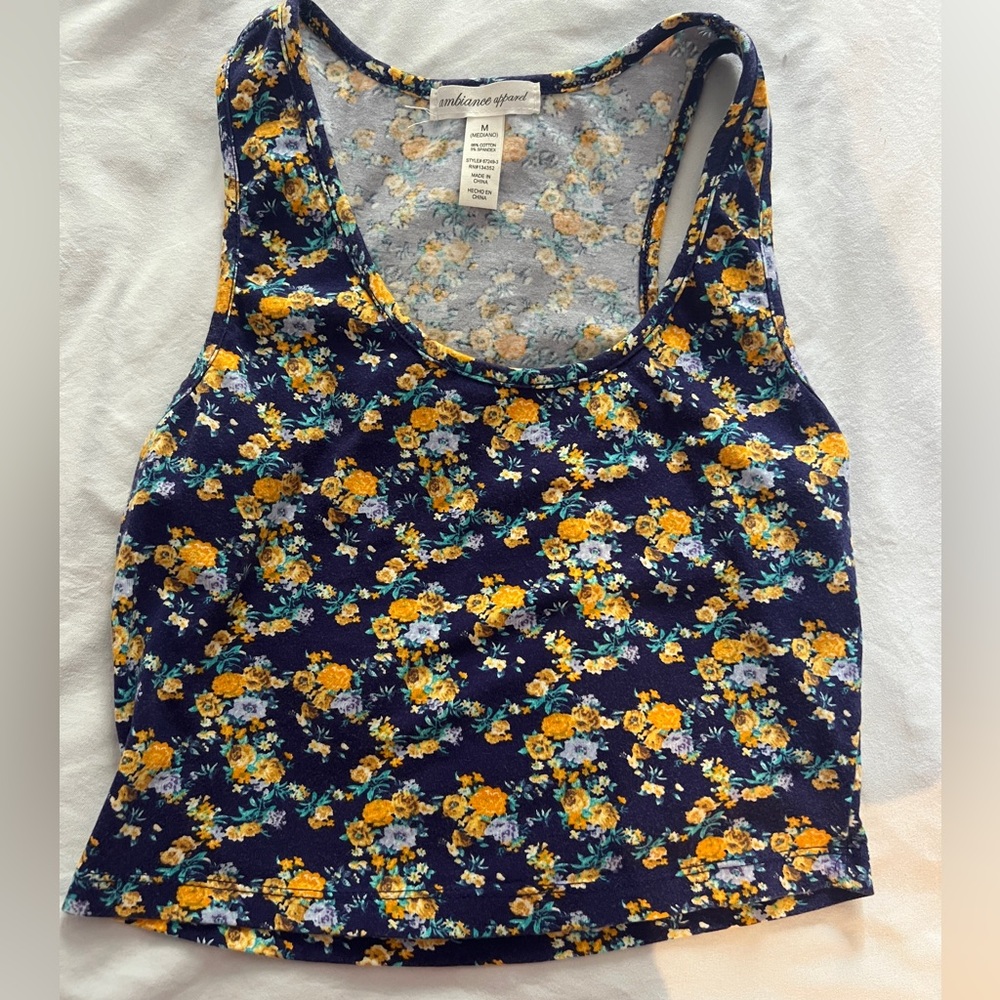 Purple and yellow floral crop top